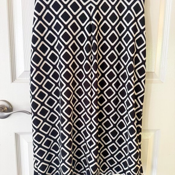 Lauren Ralph Lauren Black White Geometric Midi Dress Size 12 L,Fitted Stretch - Picture 5 of 10